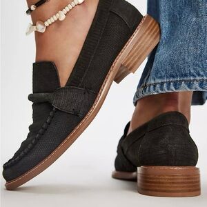 NIB Free People Bedford Loafers Sz 38 7.5 Black Suede